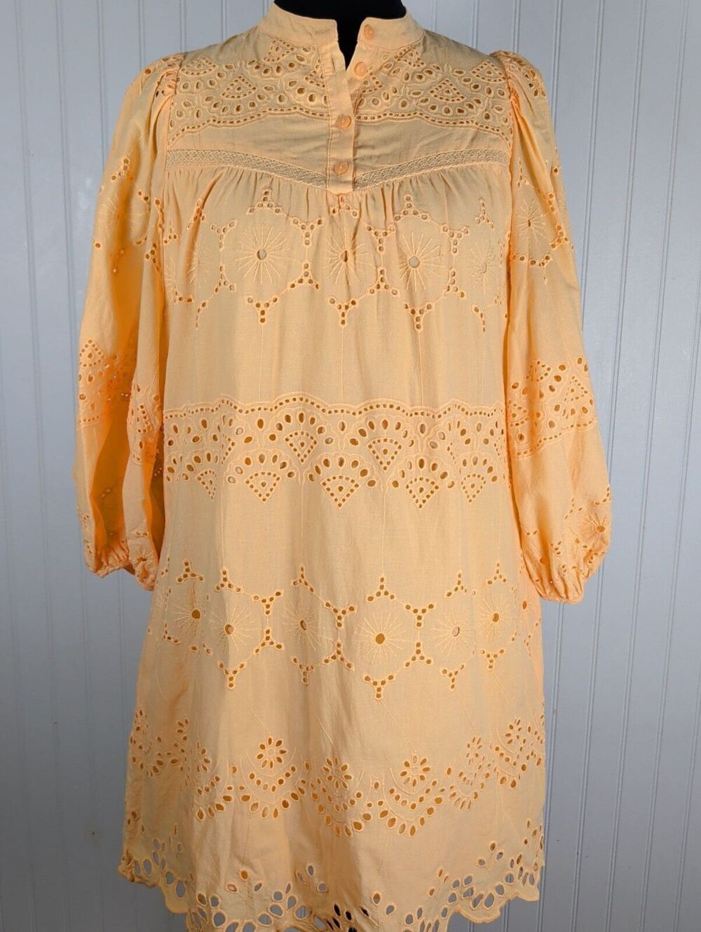 Universal Thread Sherbet Peach Eyelet Balloon Sleeve Boho Mini Dress Medium